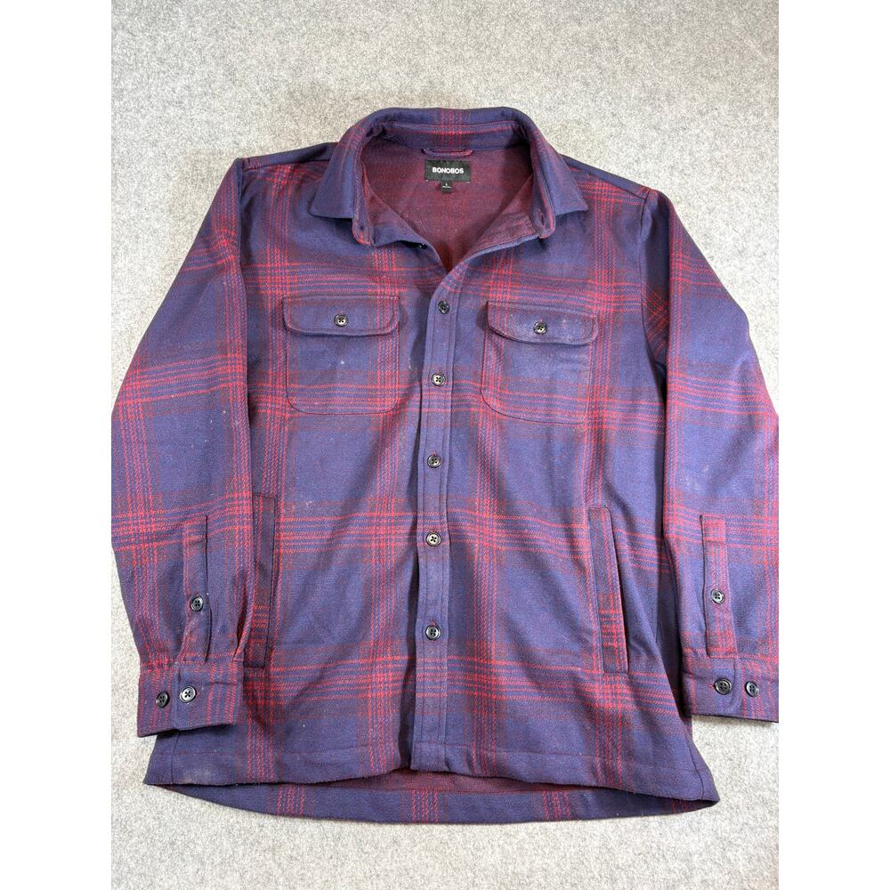 Bonobos Shirt Jacket Mens Blue Red Plaid Overshirt Long Sleeve Shacket Large